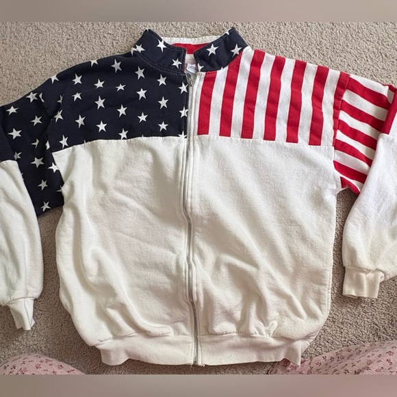 Vtg ESY USA Flag Full Zip Sweatshirt XXL Stars & Stripes Patriotic Jacket - Picture 2 of 9